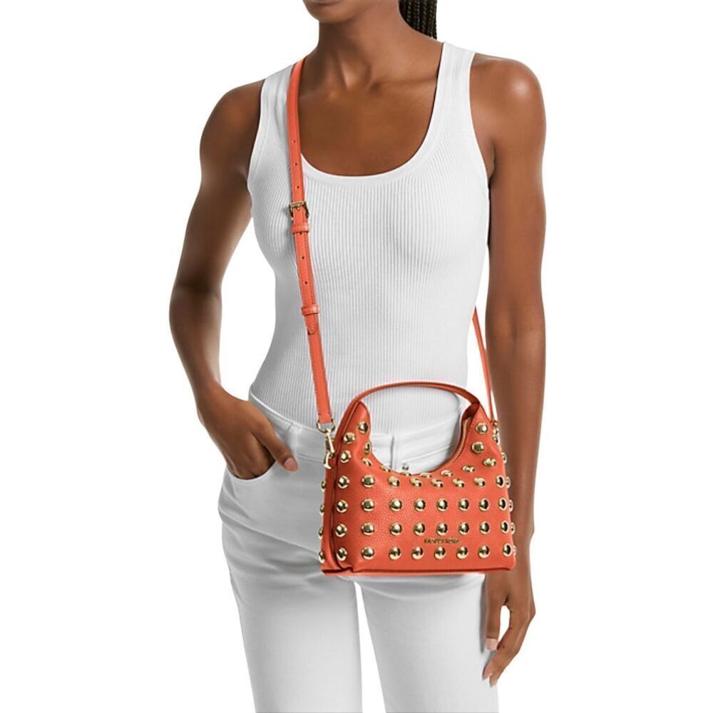 Michael Kors Ember Small Peppled Leather Embellished Messenger Bag